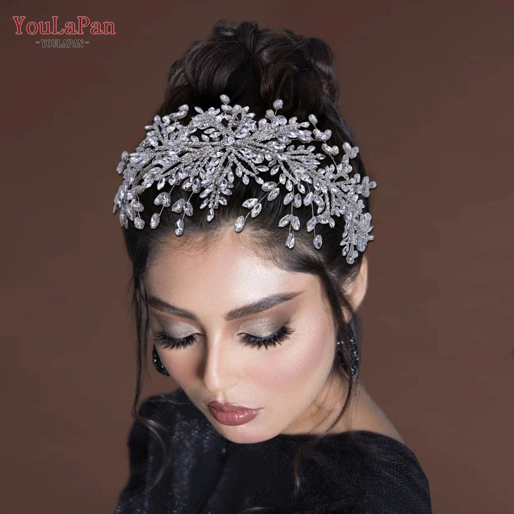 Silver YouLaPan HP482 Handmade Tiara Queen Hair Accessories Silver Rhinestone Hair Pieces Bridal Headdress Wedding Headband