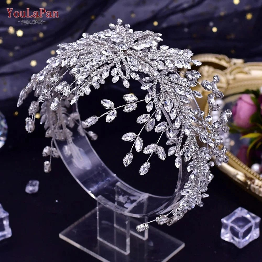 Silver YouLaPan HP482 Handmade Tiara Queen Hair Accessories Silver Rhinestone Hair Pieces Bridal Headdress Wedding Headband