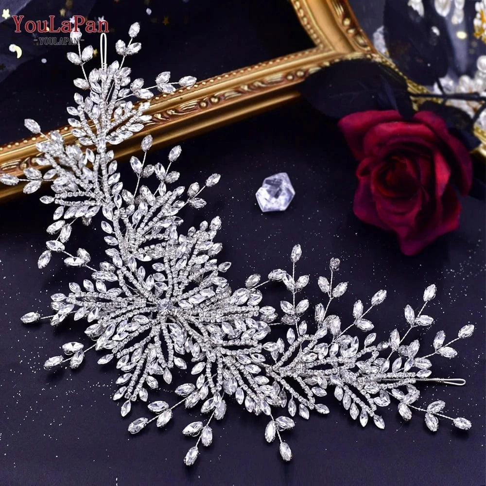 Silver YouLaPan HP482 Handmade Tiara Queen Hair Accessories Silver Rhinestone Hair Pieces Bridal Headdress Wedding Headband