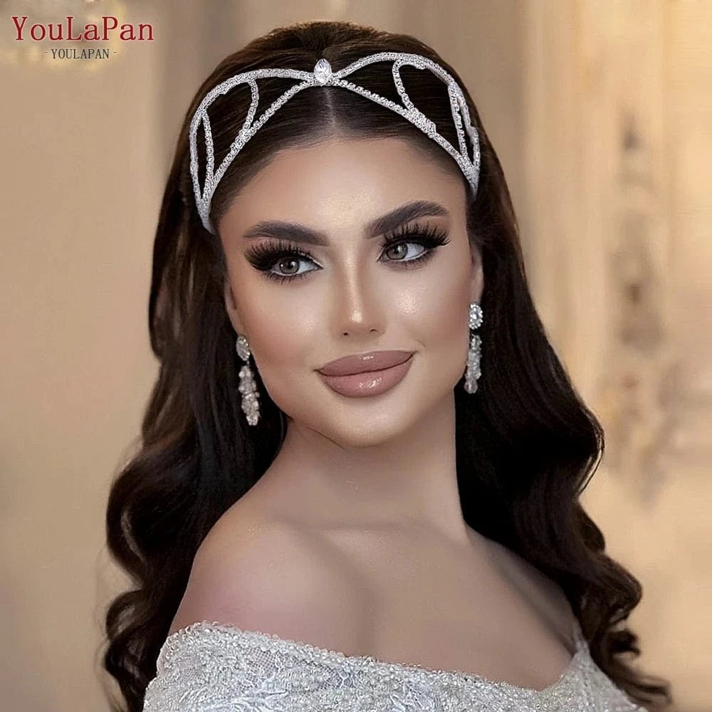 Silver Youlapan HP545 Fashion Rhinestone Chain Adjustable Headband Women Wedding Pageant Headwear Bridal Bridesmaid Hair Accessories