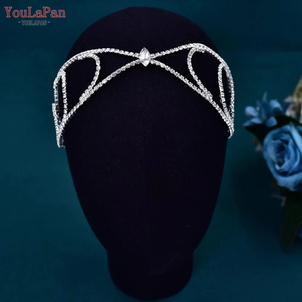Silver Youlapan HP545 Fashion Rhinestone Chain Adjustable Headband Women Wedding Pageant Headwear Bridal Bridesmaid Hair Accessories