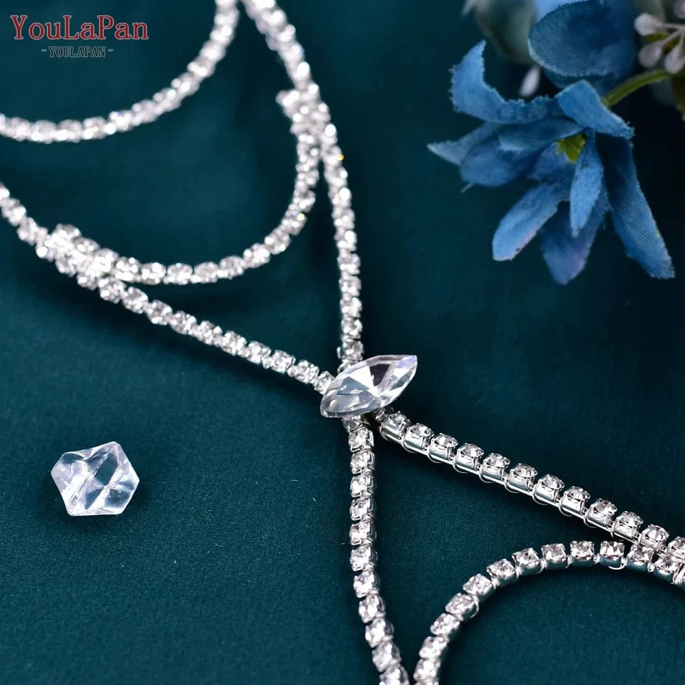 Silver Youlapan HP545 Fashion Rhinestone Chain Adjustable Headband Women Wedding Pageant Headwear Bridal Bridesmaid Hair Accessories