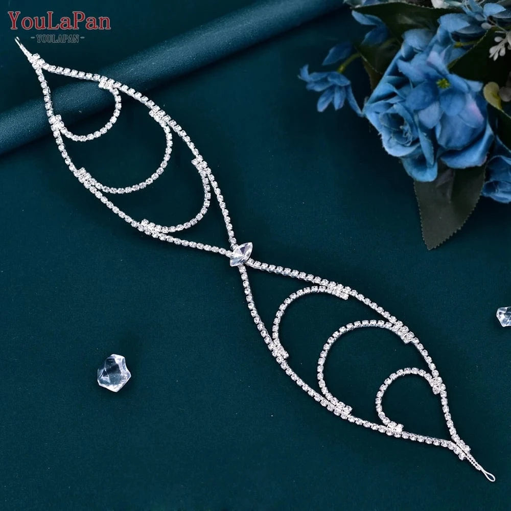 Silver Youlapan HP545 Fashion Rhinestone Chain Adjustable Headband Women Wedding Pageant Headwear Bridal Bridesmaid Hair Accessories