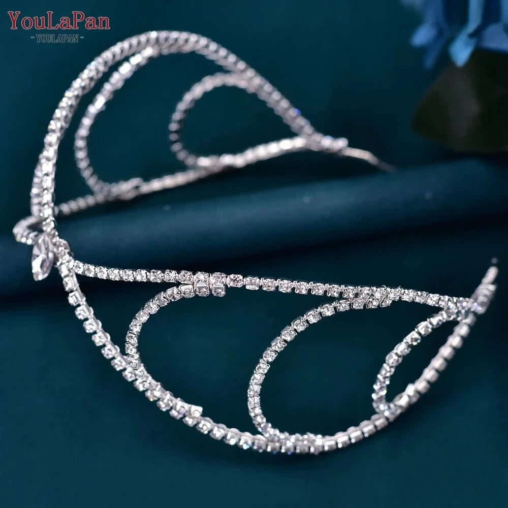 Silver Youlapan HP545 Fashion Rhinestone Chain Adjustable Headband Women Wedding Pageant Headwear Bridal Bridesmaid Hair Accessories
