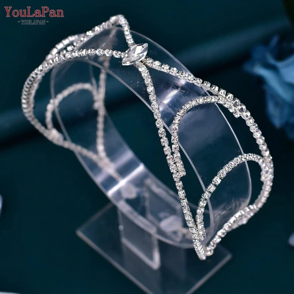 Silver Youlapan HP545 Fashion Rhinestone Chain Adjustable Headband Women Wedding Pageant Headwear Bridal Bridesmaid Hair Accessories