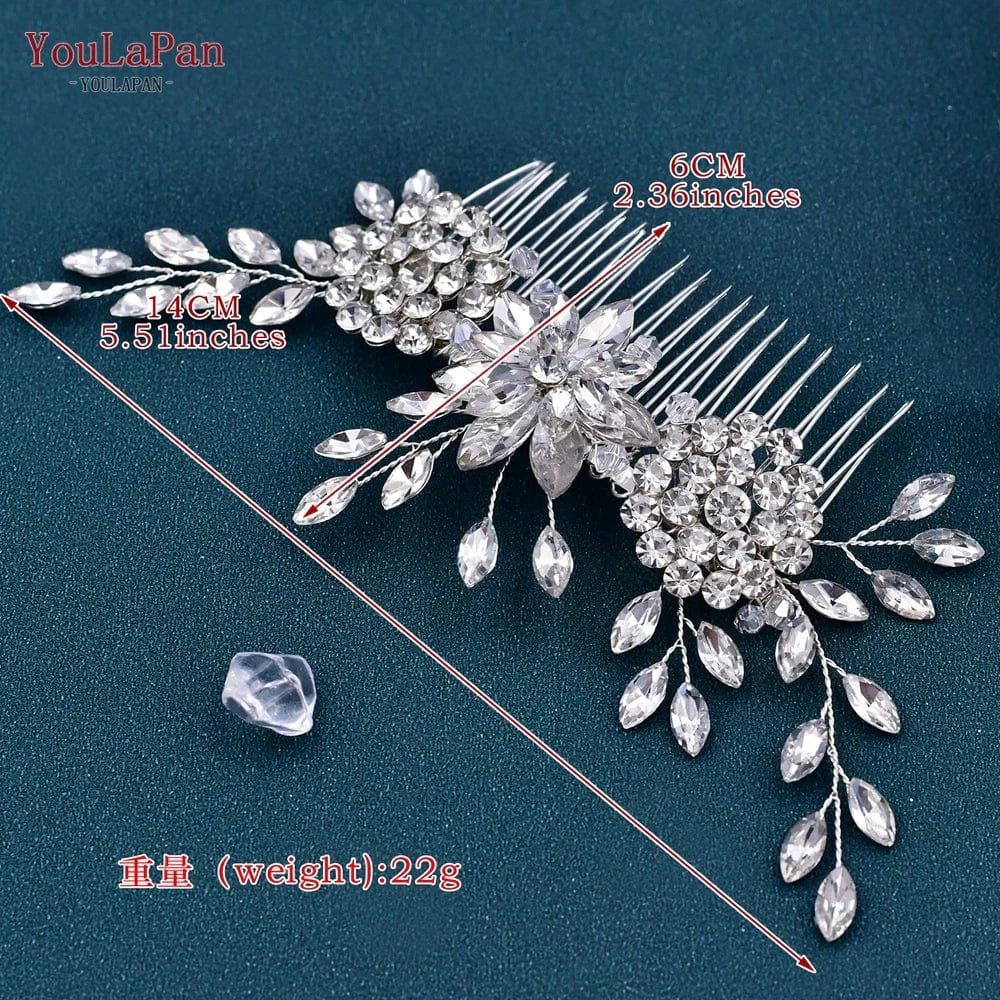 Silver YouLaPan HP77 Women Daily Hair Accessories Beautiful Silver Rhinestone Flower Shape Hair Comb Bridal Wedding Pan Hair Comb