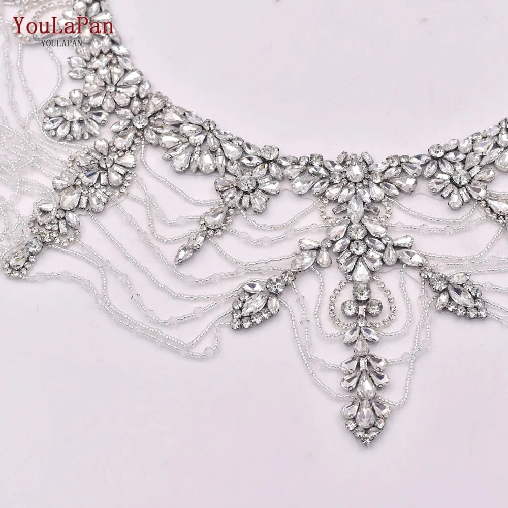 Silver YouLaPan SG26 Hot Sale Handmade Dress Shawl Crystal Tassel Ladies Shoulder Chain Top Jacket Wedding Accessories Bridal Shawl