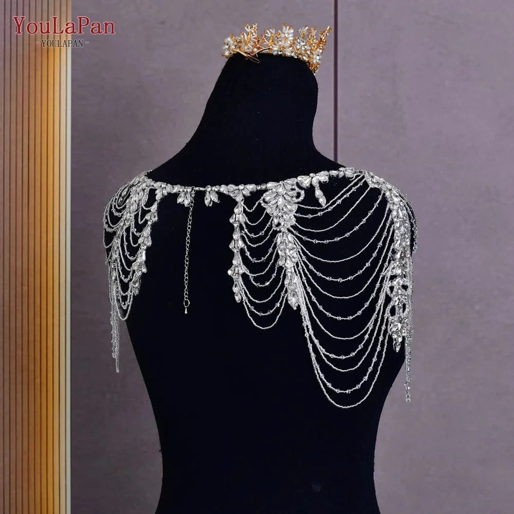 Silver YouLaPan SG26 Hot Sale Handmade Dress Shawl Crystal Tassel Ladies Shoulder Chain Top Jacket Wedding Accessories Bridal Shawl