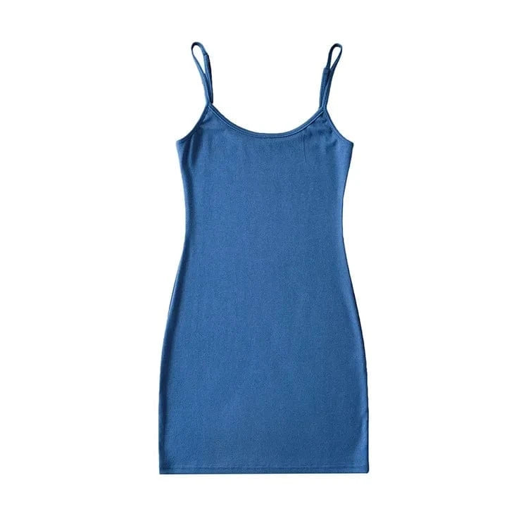 Simple Classic 6 Color Elegant Casual Mini Length Sleeveless O Neck Stretch Jersey Bodycon Casual Dresses