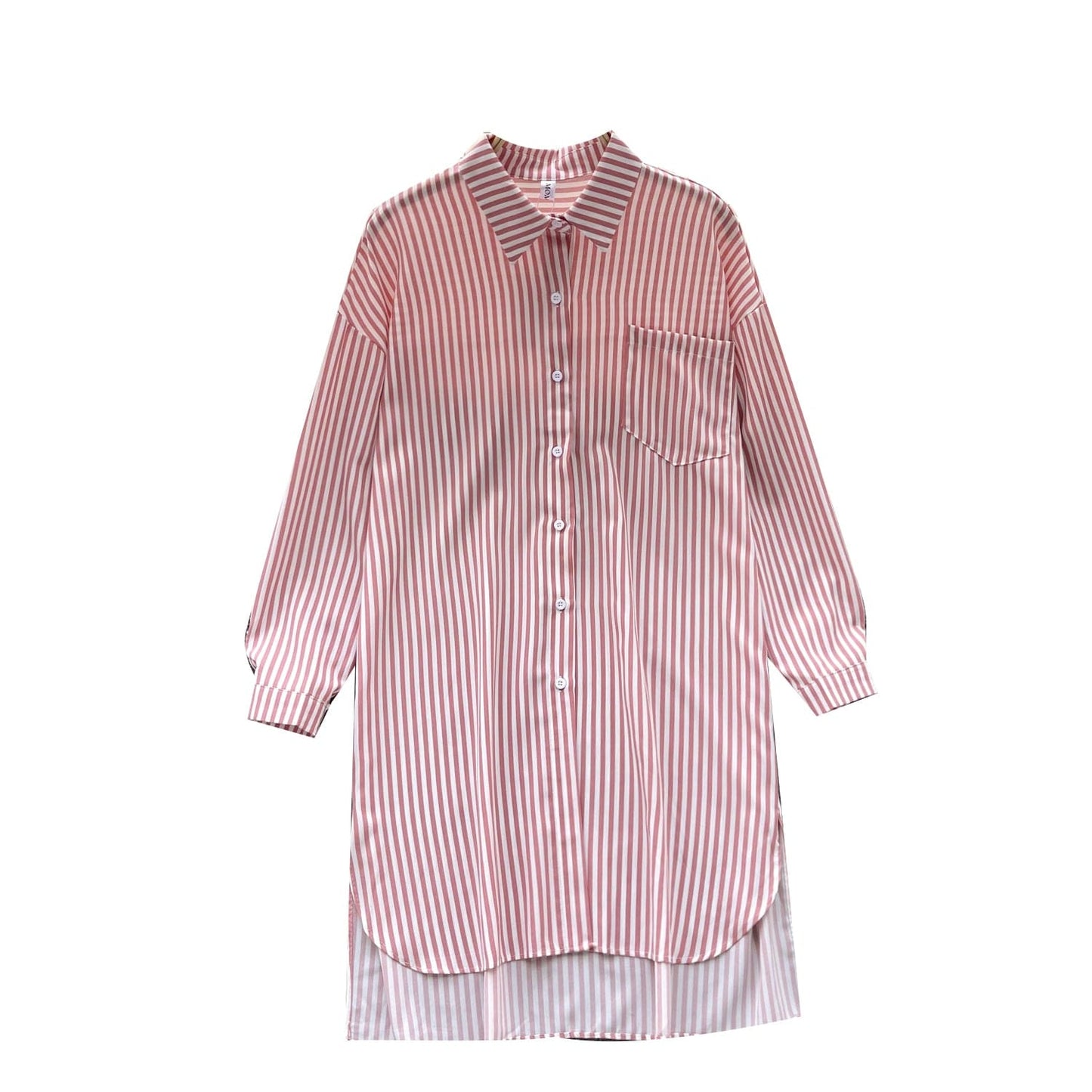 Simple high-end striped long shirt for women's spring and summer Polo neck long sleeved loose design top oversize shirt