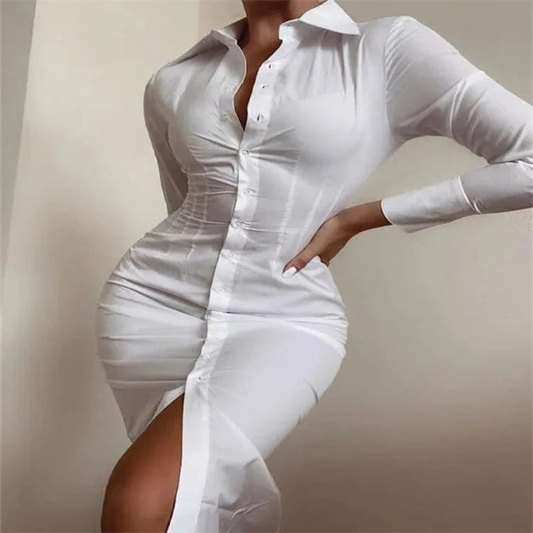Single-breasted long-sleeved waist printed shirt dress elegant casual one-piece long skirt ladies cheap casual dress
