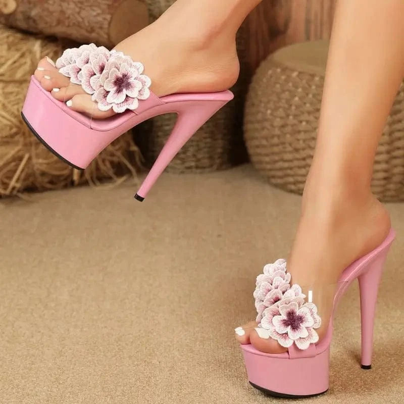 Size 34-43 Floral Fashion Elegant Flower Stripper Shoes Women Platform Shoes High Heels for Ladies