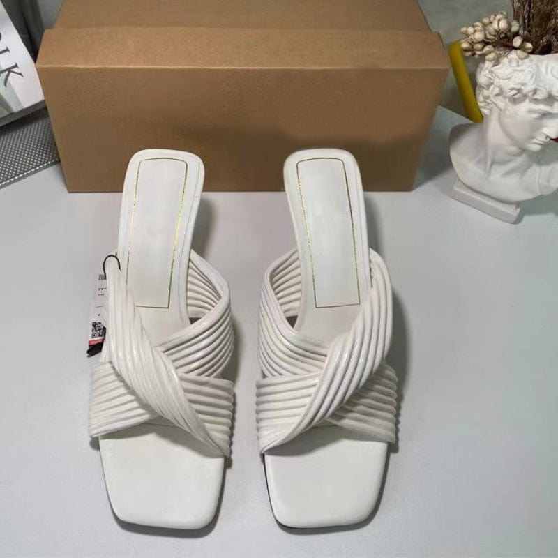 Size 35-42 Sandalet Pour Femm Double Twited Wrinkled  Mules 2023 Heels for Ladies and Women