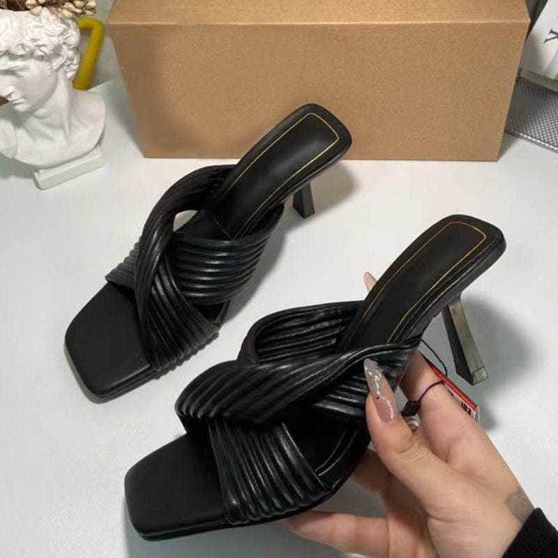 Size 35-42 Sandalet Pour Femm Double Twited Wrinkled  Mules 2023 Heels for Ladies and Women