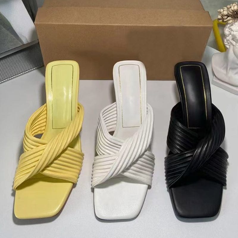 Size 35-42 Sandalet Pour Femm Double Twited Wrinkled  Mules 2023 Heels for Ladies and Women