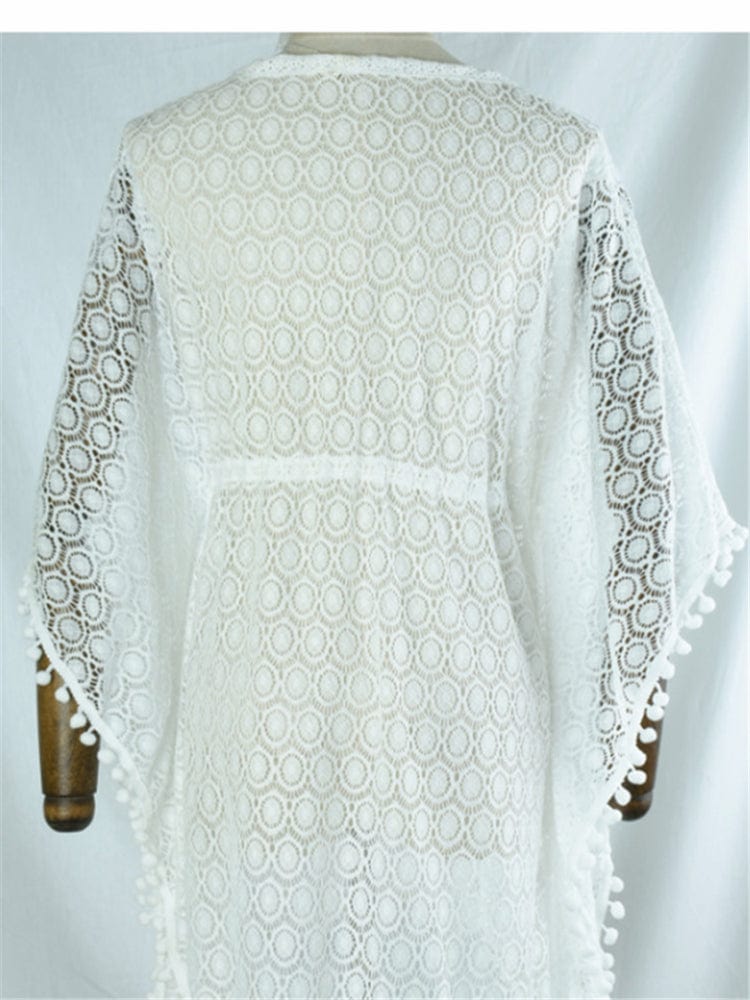 Size fits all / White oem Bikini 2023 Trend White Cardigan Beach Cover Up for Women Lace Tassel Bikini Coverup Female Pareo Tunic Tunicas Mujer Verano