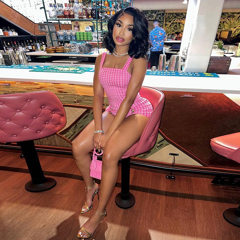 SJ7712 design sexy plaid rompers ladies sleeveless bodycon jumpsuits shorts fashion club wear Y2K clothing