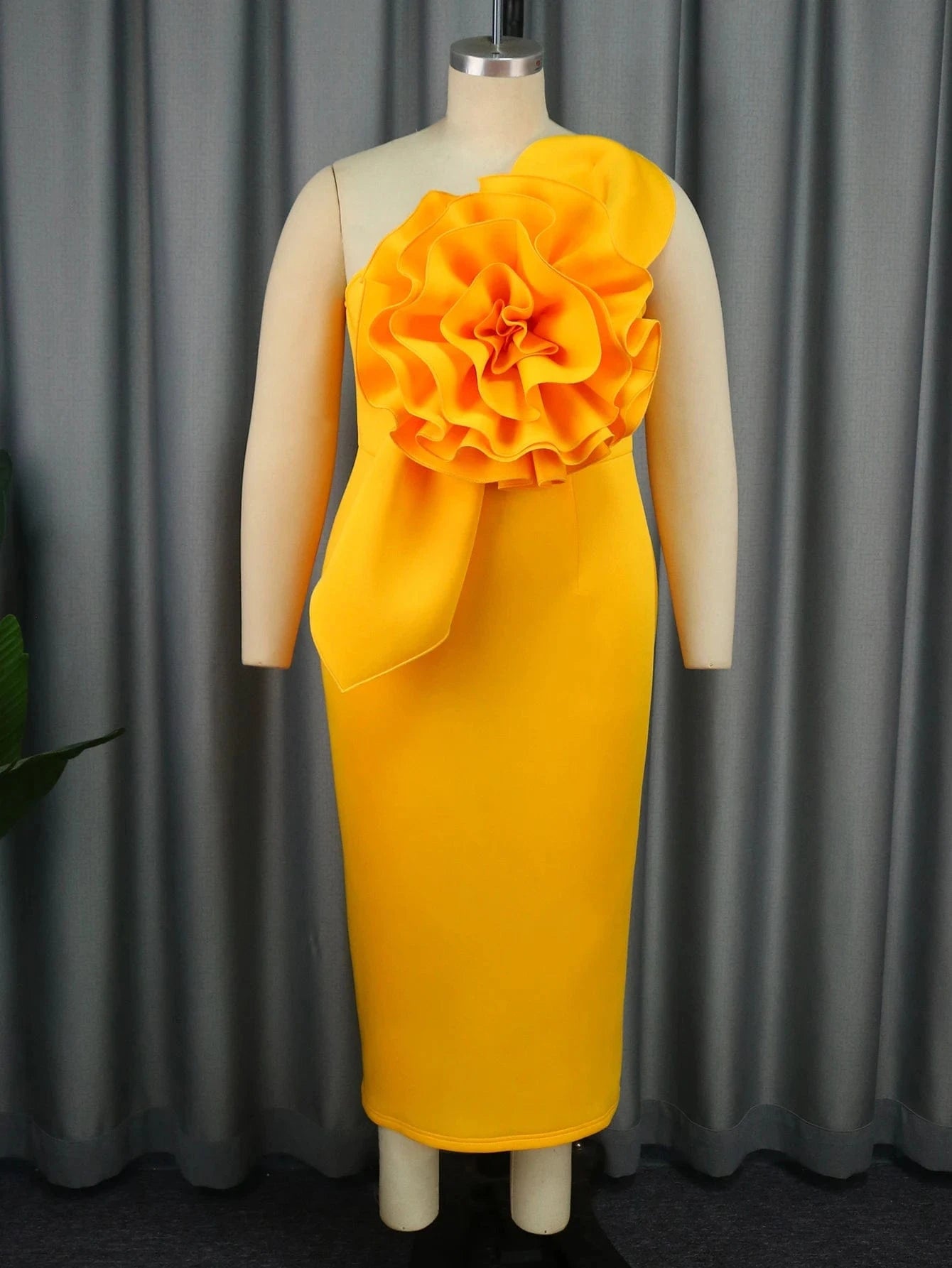 Skew Collar Sleeveless One Shoulder Large 3D Rosette Women Prom Dress