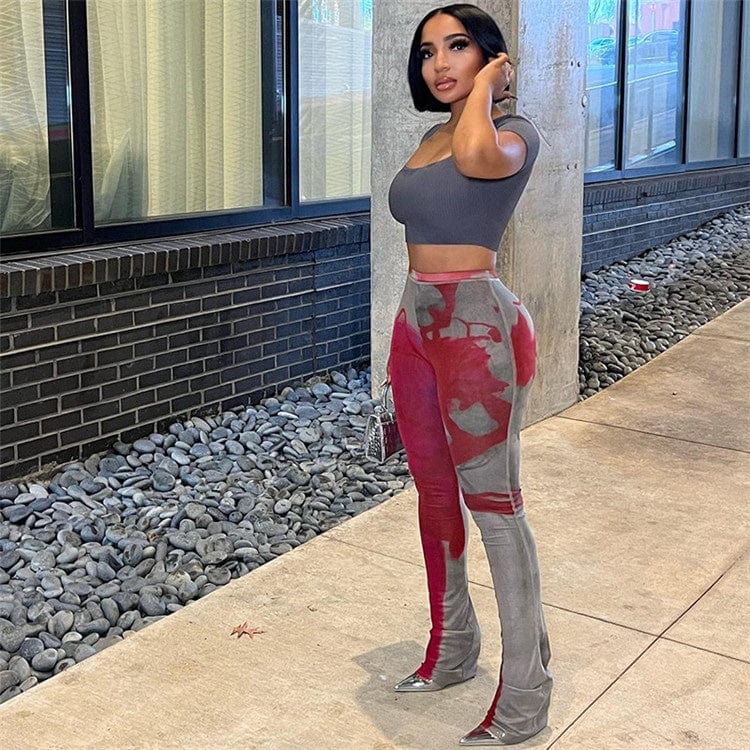 Skinny Red Print Pants Women 2023 High Waist Black Pocket Pants Print Fashion Casual Flared Trousers Women