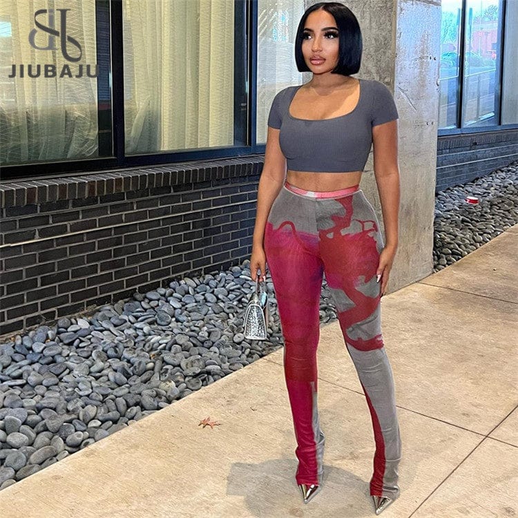 Skinny Red Print Pants Women 2023 High Waist Black Pocket Pants Print Fashion Casual Flared Trousers Women