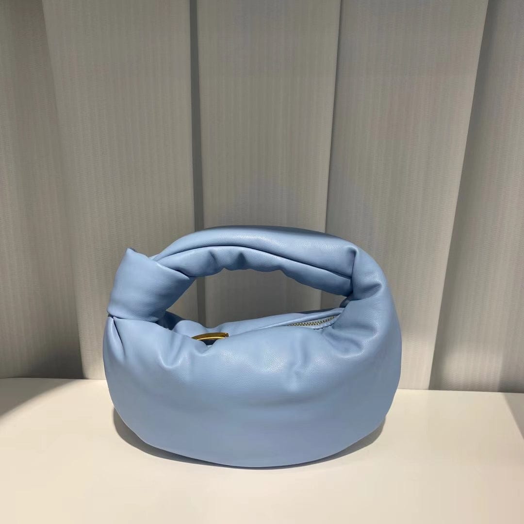 Sky Blue Lady GENUINE LEATHER PURSE ELEGANT handbag KNOT LEATHER PURSE