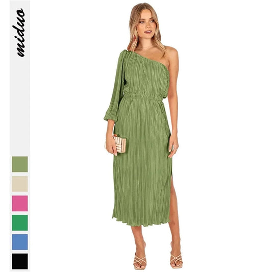 Slash Neck Single Sleeve Knit New Design Fashion Clothes 2023 Women High Slit Dress Sexy