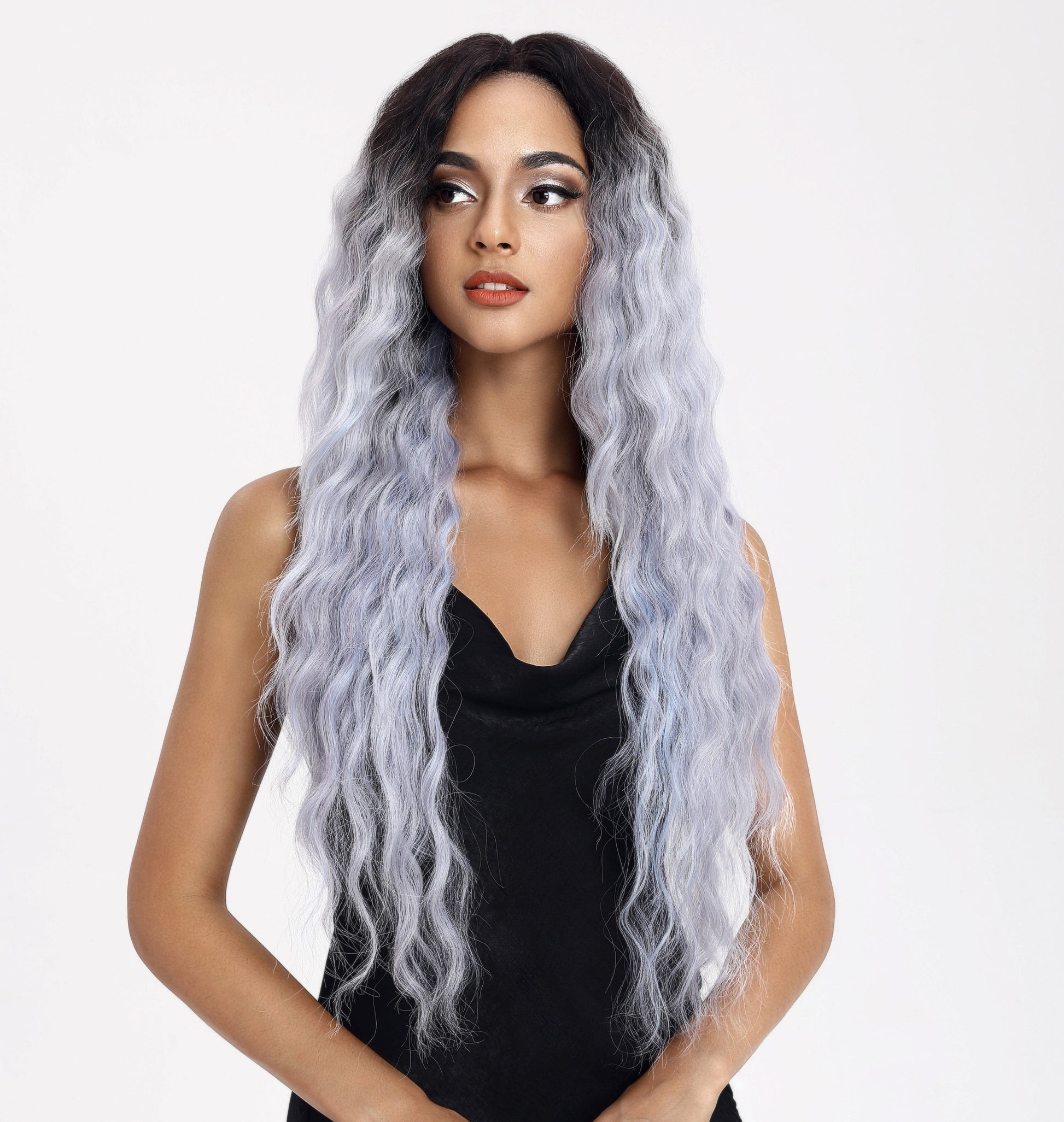 sleek blond body wave wholesale Manufacture heat resistant Mix Colors lace Middle Part body wave Synthetic Hair Wig for women