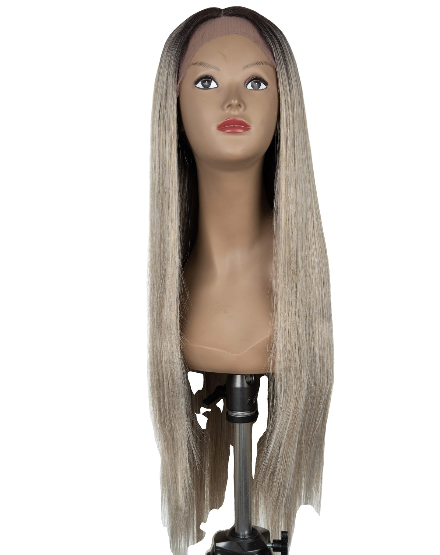 Sleek hair factory wholesale natural ombre color super long 32 inch 13*4 silk straight wave lace frontal synthetic hair wigs
