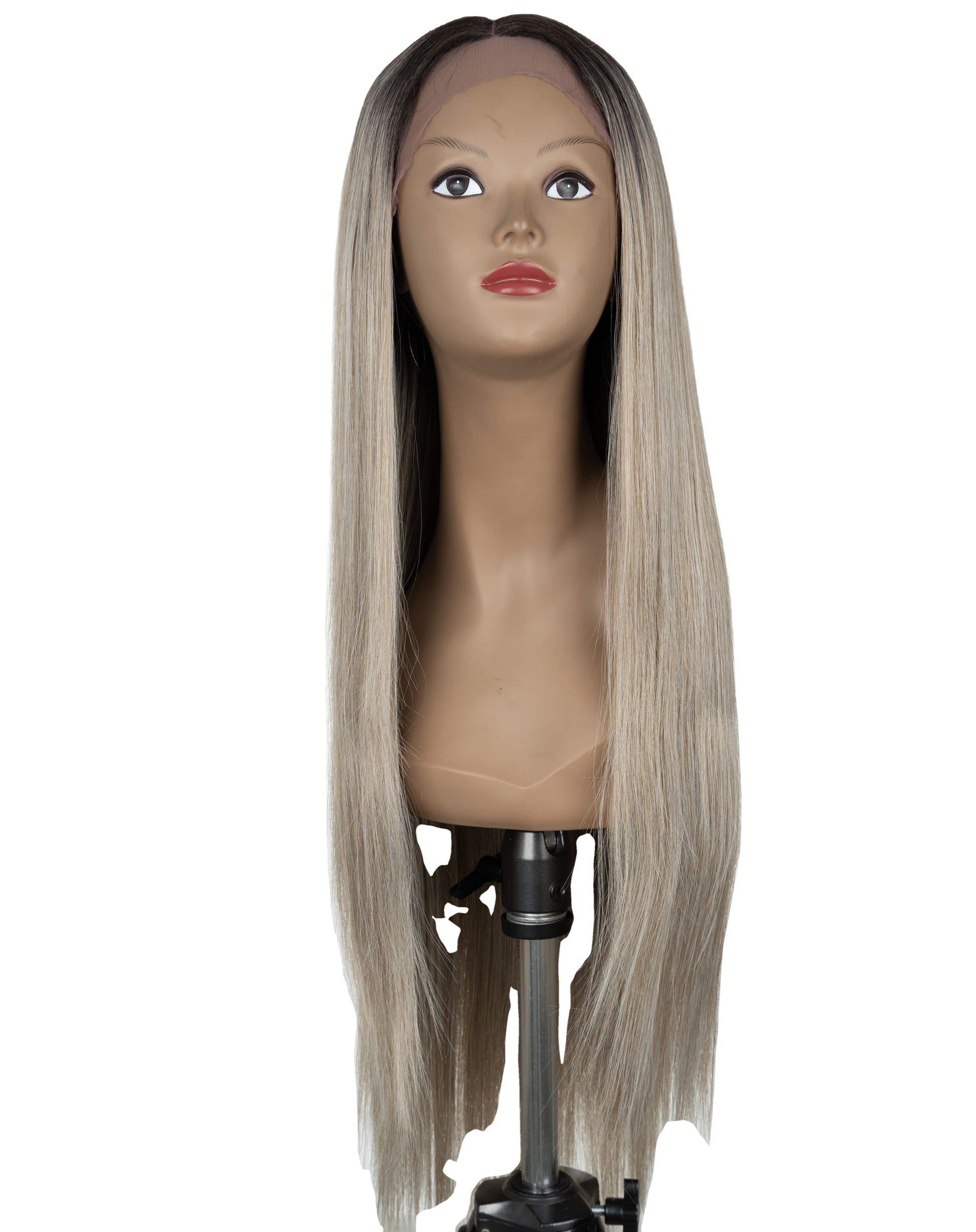 Sleek hair factory wholesale natural ombre color super long 32 inch 13*4 silk straight wave lace frontal synthetic hair wigs