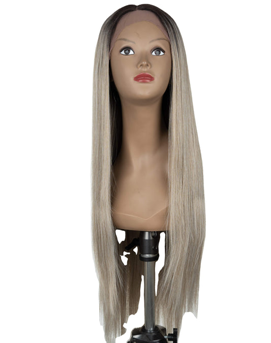 Sleek hair factory wholesale natural ombre color super long 32 inch 13*4 silk straight wave lace frontal synthetic hair wigs