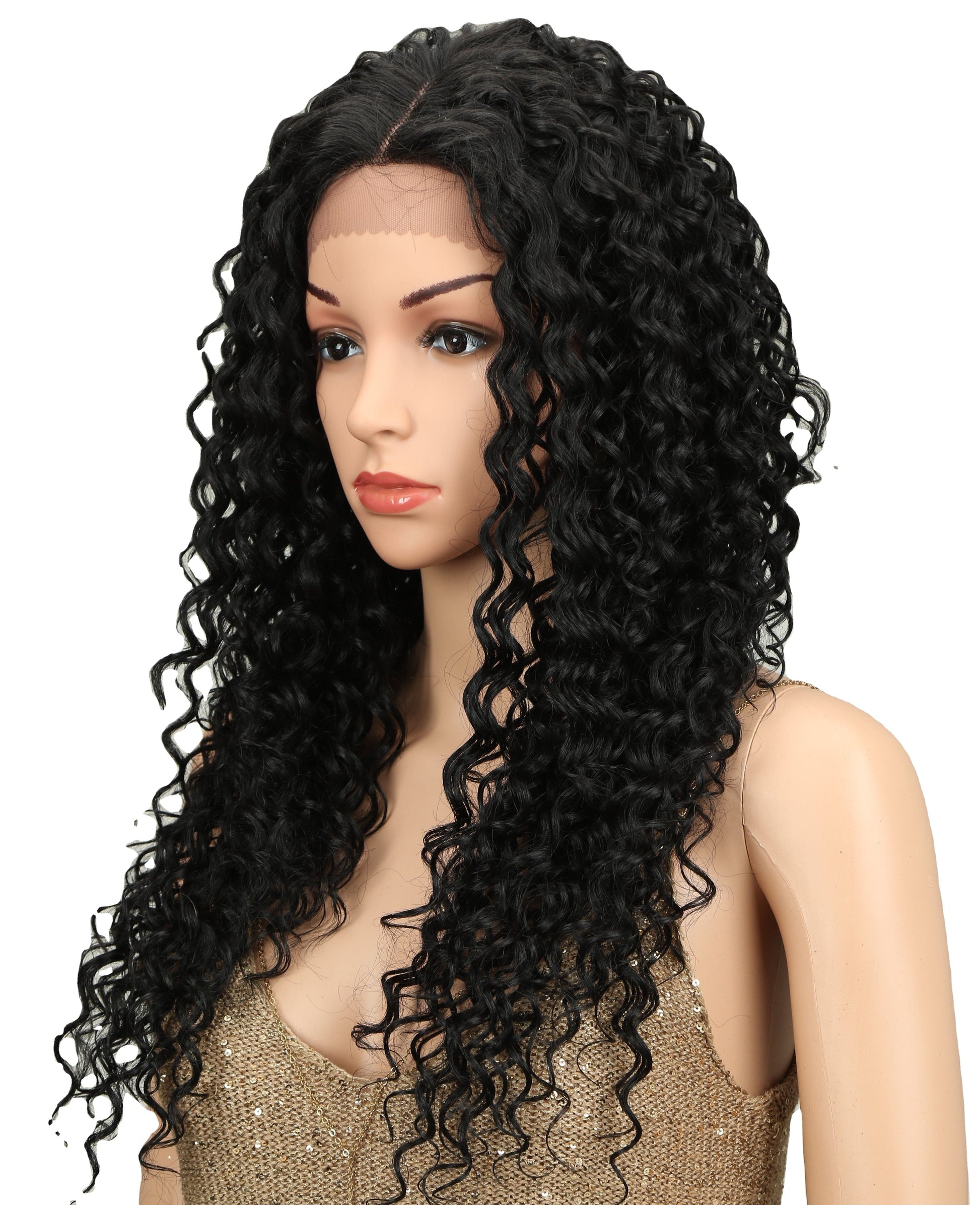 sleek high quality wholesale hot selling high temperature nature black kinky curl lace part frontal Synthetic Hair Wig for women