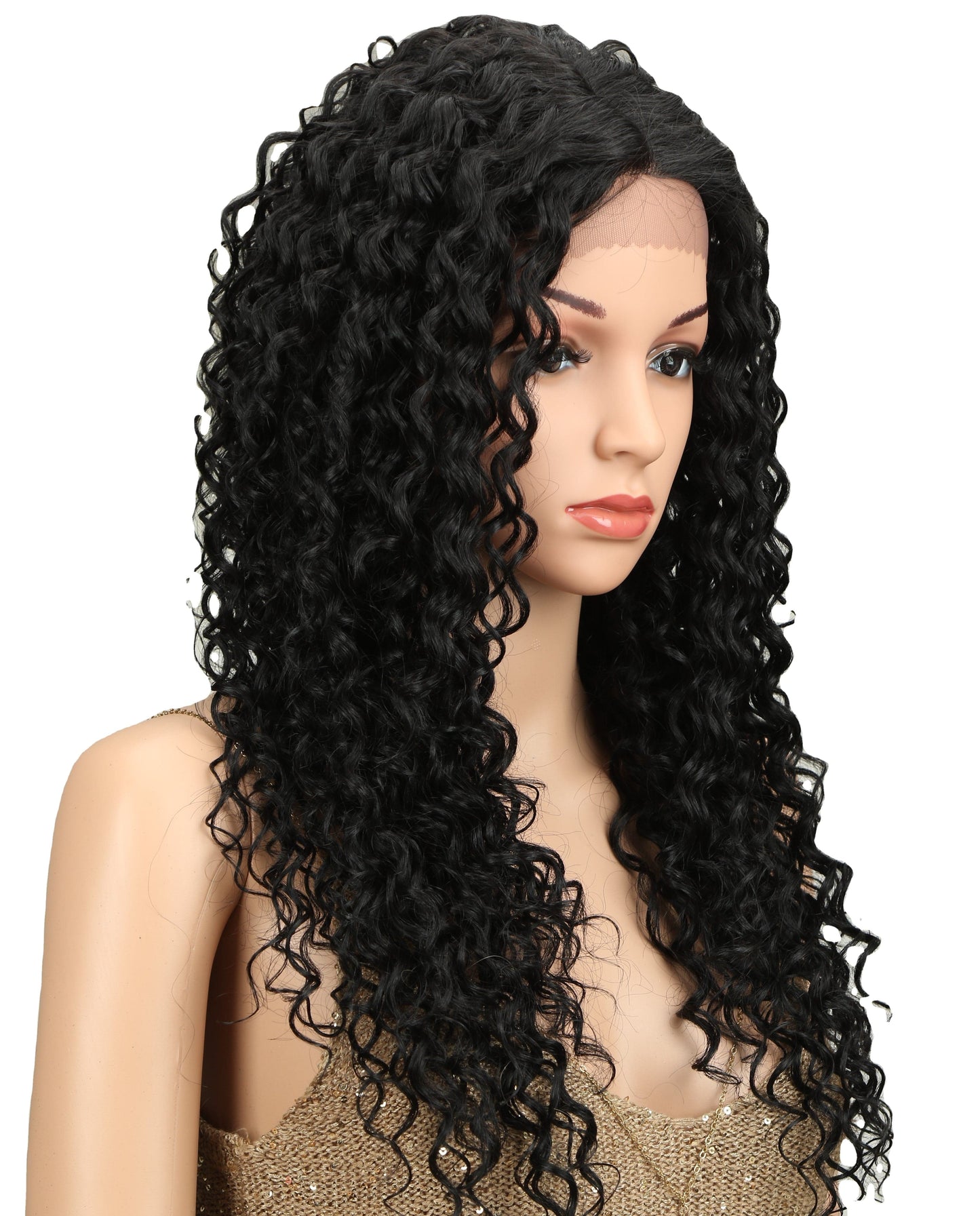 sleek high quality wholesale hot selling high temperature nature black kinky curl lace part frontal Synthetic Hair Wig for women