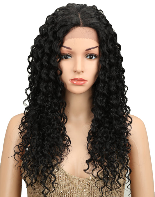 sleek high quality wholesale hot selling high temperature nature black kinky curl lace part frontal Synthetic Hair Wig for women