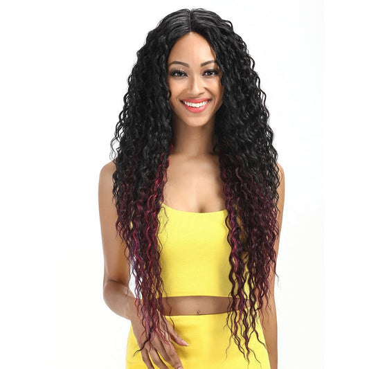 sleek long kinky curl wig wholesale hot selling cheap heat resistant nature hairline lace frontal synthetic hair wig for women