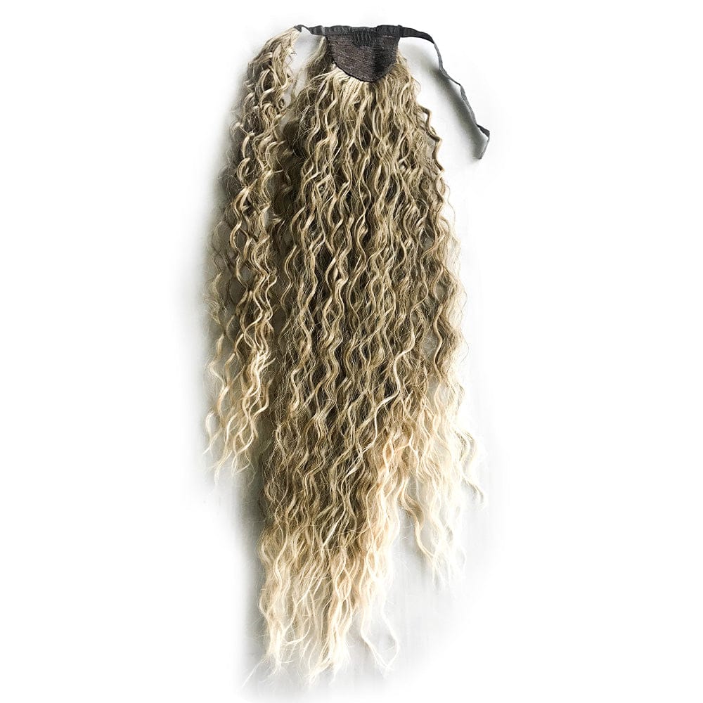 sleek quality wholesale cheap long loose deep wave elastics ties clip ladies ponytail hair piece for women synthetic extensions