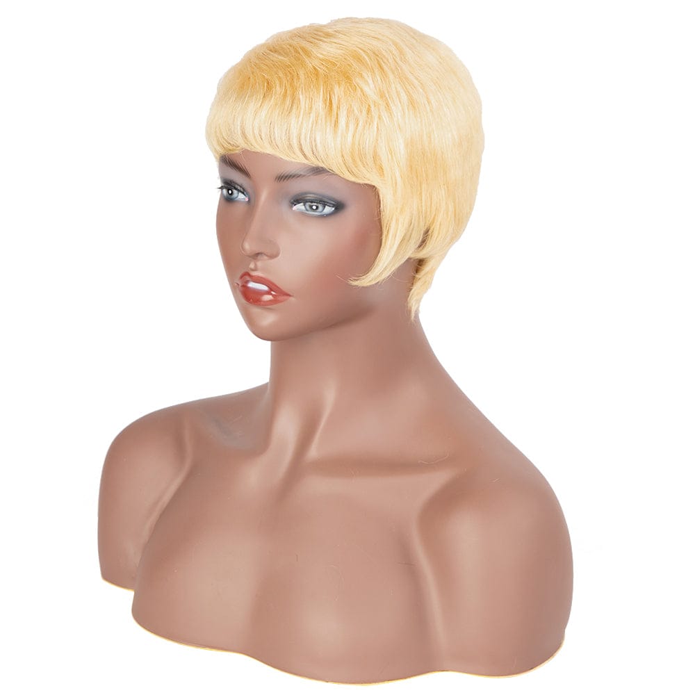 sleek quality Wholesale Cheap machine made wig Best Pixie Cut Selling Straight Short Blonde non-lace Human hair Wig For Women