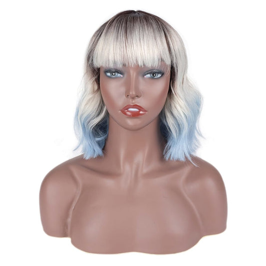 sleek quality wholesale hot selling cheap blond ombre made machine wig heat resistant fiber body synthetic hair wig for women