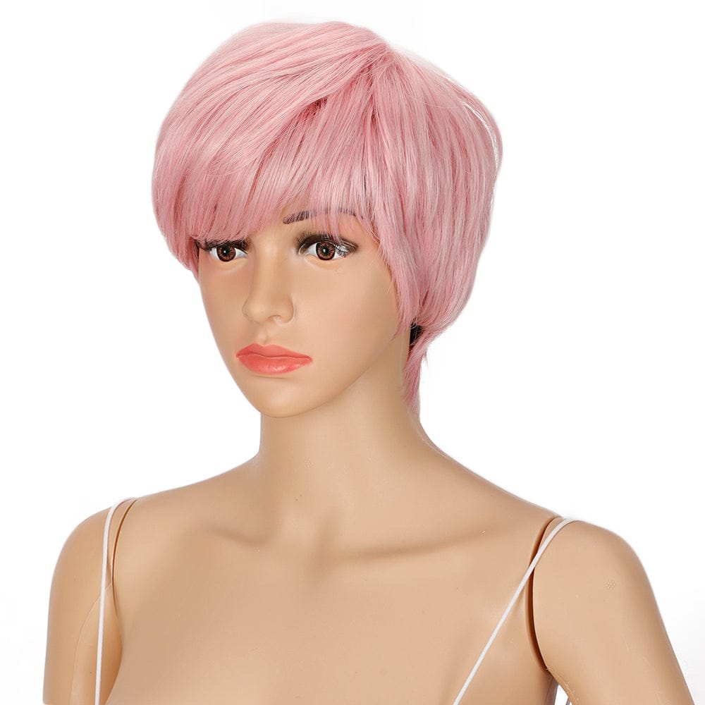 sleek quality wholesale hot selling cheap heat resistant made machine wig pink ombre pixie bob wig synthetic hair wig for women
