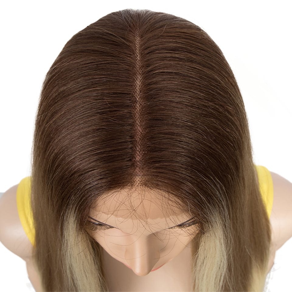 Sleek Swiss Lace Long Silky Straight Heat Resistance Synthetic Hair Wig 38 Inch Ombre Lace Front Wig  Blonde For Black Women