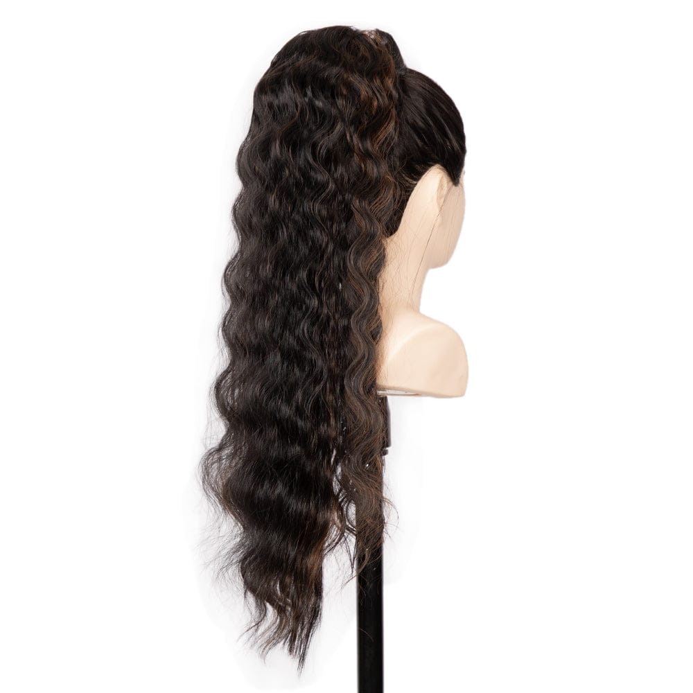 sleek top quality wholesale cheap long body wave elastics ties clip ladies ponytail hair piece for women synthetic extensions