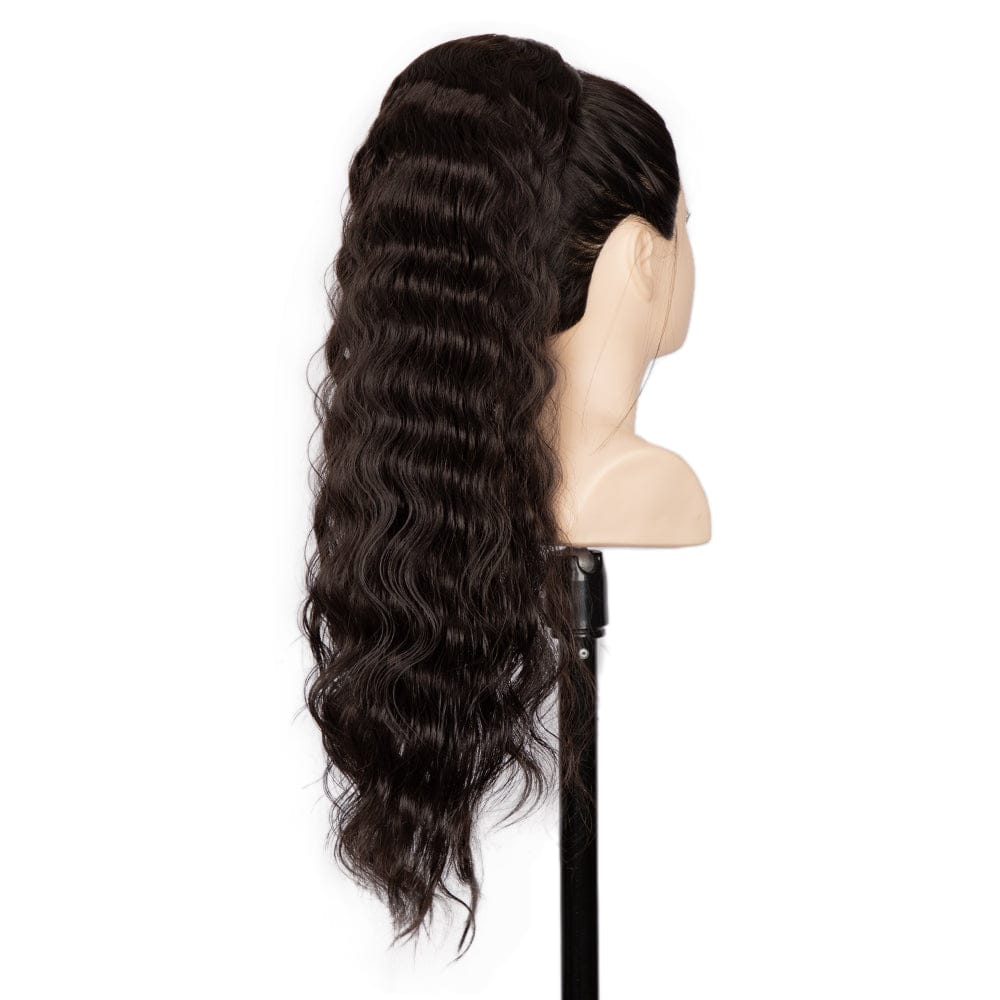 sleek top quality wholesale cheap long body wave elastics ties clip ladies ponytail hair piece for women synthetic extensions