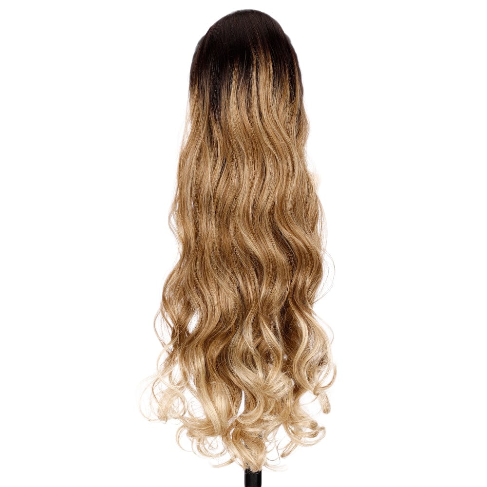 sleek top quality wholesale cheap long body wave elastics ties clip ladies ponytail hair piece for women synthetic extensions