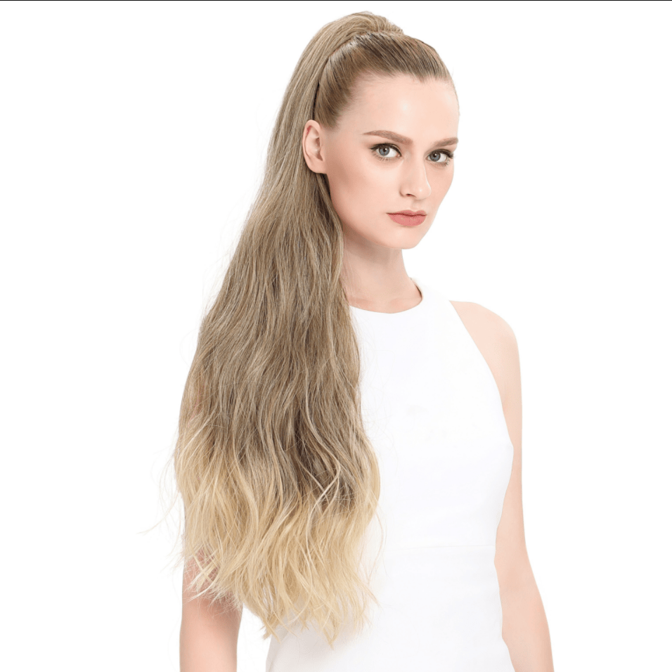 sleek top quality wholesale cheap long body wave elastics ties clip ladies ponytail hair piece for women synthetic extensions
