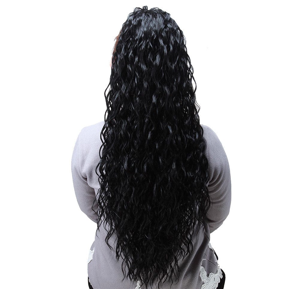sleek top quality wholesale cheap long water wave elastics ties clip ladies ponytail hair piece for women synthetic extensions