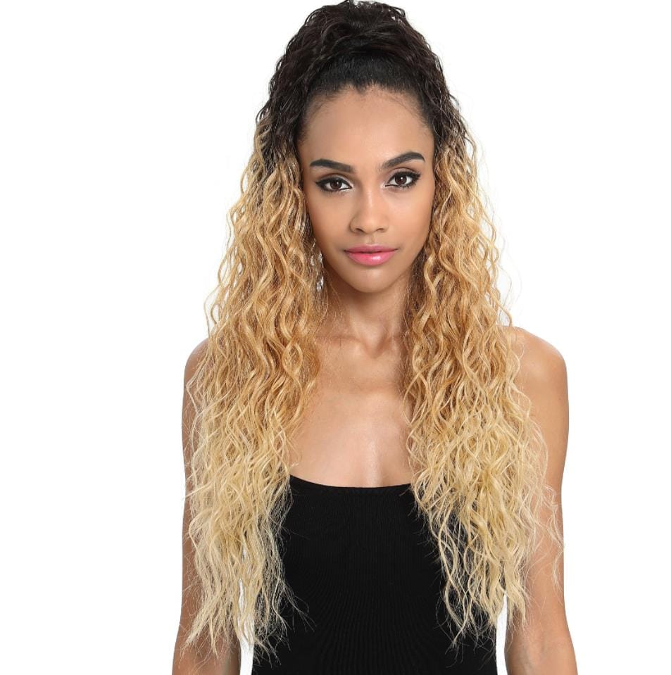 sleek top quality wholesale cheap long water wave elastics ties clip ladies ponytail hair piece for women synthetic extensions