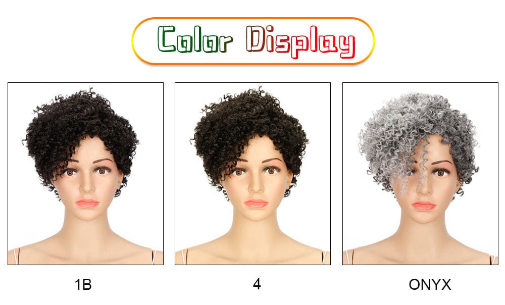 sleek top quality wholesale hot selling cheap heat resistant fiber afro bob pixie cut kinky curl synthetic hair wig for women