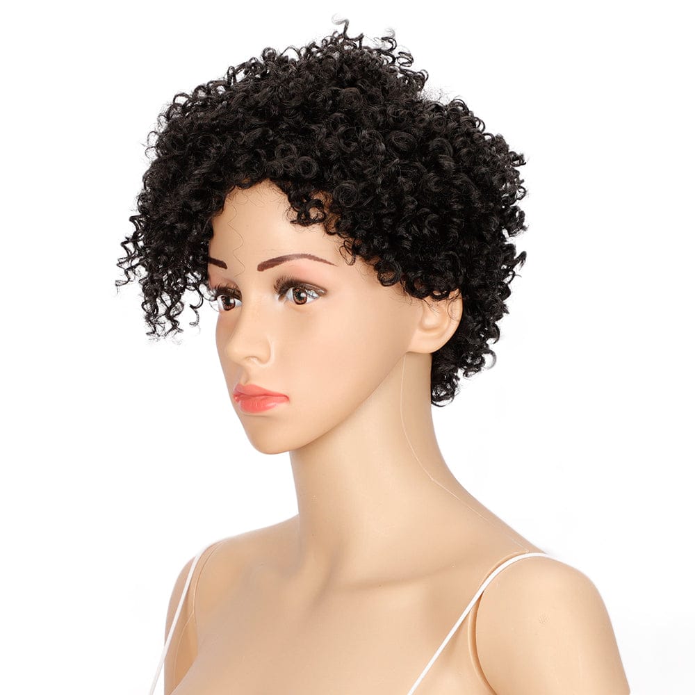 sleek top quality wholesale hot selling cheap heat resistant fiber afro bob pixie cut kinky curl synthetic hair wig for women