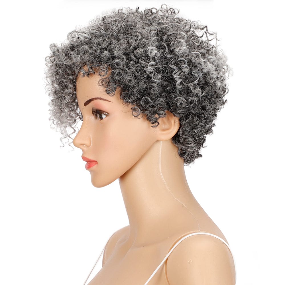 sleek top quality wholesale hot selling cheap heat resistant fiber afro bob pixie cut kinky curl synthetic hair wig for women