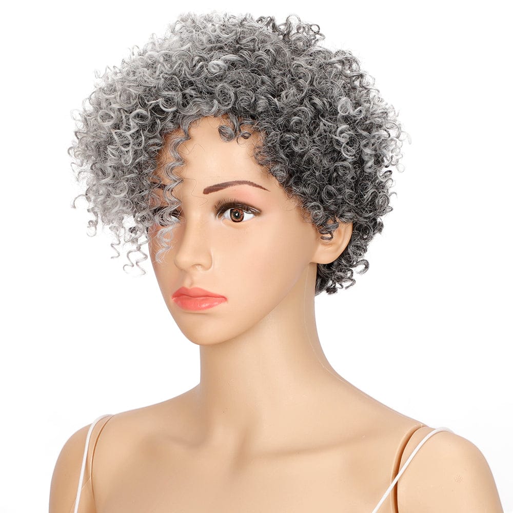 sleek top quality wholesale hot selling cheap heat resistant fiber afro bob pixie cut kinky curl synthetic hair wig for women