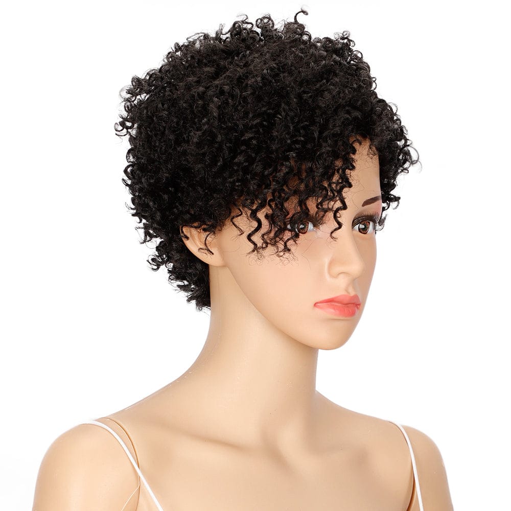 sleek top quality wholesale hot selling cheap heat resistant fiber afro bob pixie cut kinky curl synthetic hair wig for women